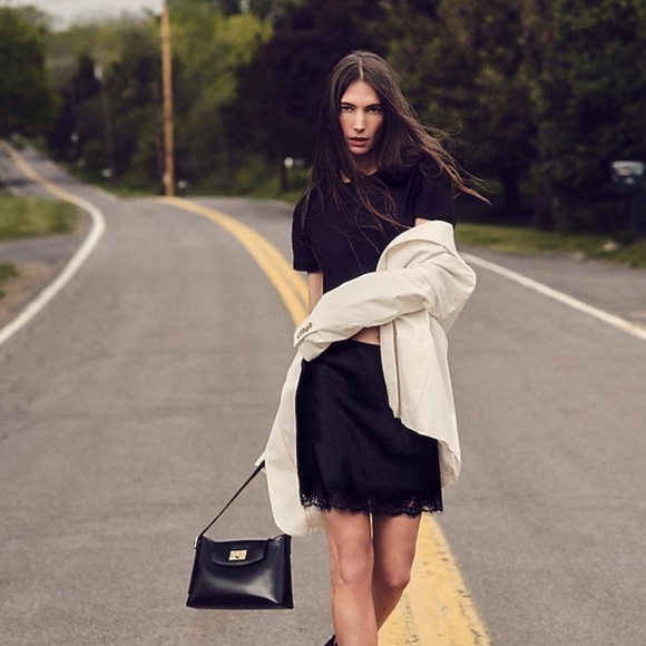 J.Crew Gwen lace-trim slip skirt in textured satin in Black New with Tags! - Picture 2 of 5